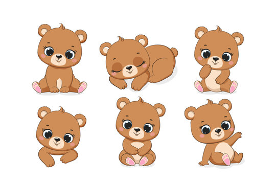 A collection of cute teddy bears. Vector illustration in cartoon style.