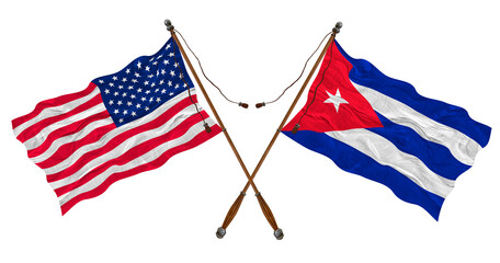 National flag  of Cuba and United States of America. Background for designers