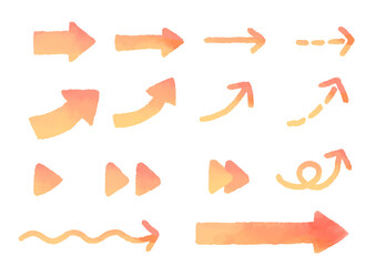 赤の矢印セット　手描き　水彩風