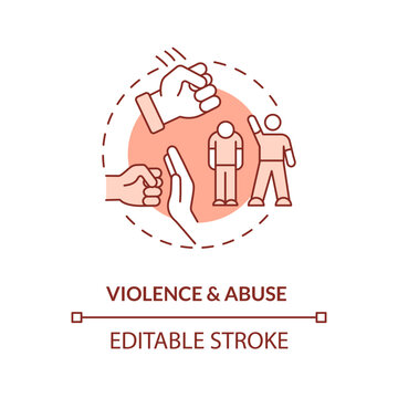 Violence and abuse red concept icon. Expressing aggression. Justice issue abstract idea thin line illustration. Isolated outline drawing. Editable stroke. Arial, Myriad Pro-Bold fonts used