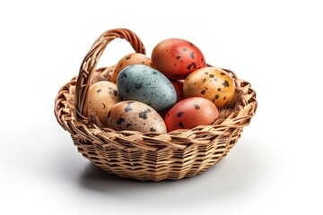 Obraz na płótnie Canvas Basket Filled with Colorful Easter Egg. Generative AI