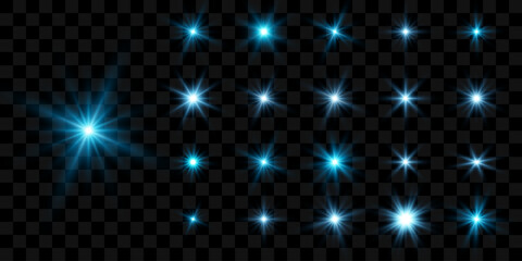 Set of bright beautiful stars. light effect. Bright Star. Nice light to illustrate. Christmas Star. White sequins sparkle with a special light effect. Vector sparkles on a transparent background.