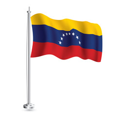Venezuelan Flag. Isolated Realistic Wave Flag of Venezuela Country on Flagpole.