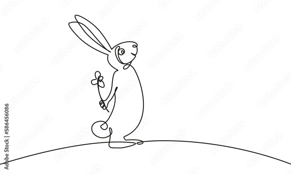 Poster cute bunny continuous one line drawing. easter card with rabbit modern minimal linear style . bunny 