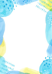 水彩で描いた爽やかな青色の幾何学模様のベクターフレーム背景(夏カラー、夏イメージ)