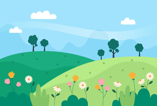 Natural spring landscape background vector design illustration