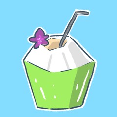 Young Coconut Juice Hand Drawing Clipart
