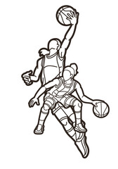 Fototapeta na wymiar Group of Basketball Women Players Mix Action Cartoon Sport Team Graphic Vector