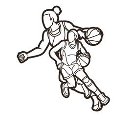 Fototapeta premium Group of Basketball Women Players Mix Action Cartoon Sport Team Graphic Vector