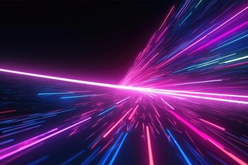 3d render, abstract neon background. Pink blue glowing lines, speed of light, meteor shower from left to right and it can be used a digital wallpaper - Generative AI