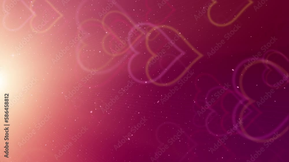 Poster vertical format : happy valentine decoration theme with de-focused floating hearts and particles loo