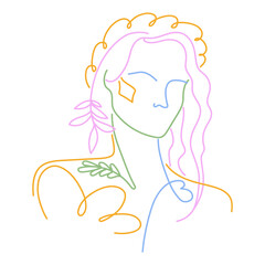 Line art colored woman silhouette. Vector illustration.