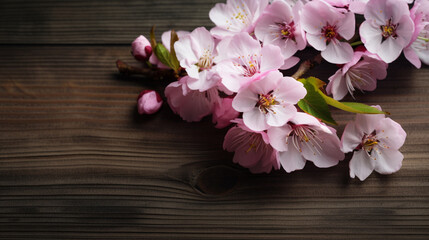 Naklejka na ściany i meble pink flowers on wooden background