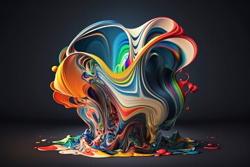 Vibrant 3D painting: Surrealistic, flowing textures meet colorful explosions and flowing fabrics in light orange and beige hues. Rendered in Cinema4D, stunning fusion of cyan and bronze. Generated AI