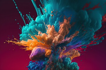 Fototapeta na wymiar Vibrant 3D painting: Surrealistic, flowing textures meet colorful explosions and flowing fabrics in light orange and beige hues. Rendered in Cinema4D, stunning fusion of cyan and bronze. Generated AI