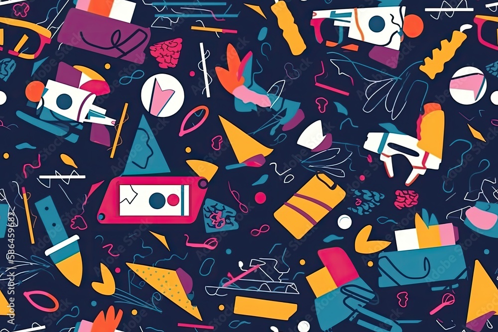 Aufkleber vibrant collection of colorful objects on a blue background. generative ai
