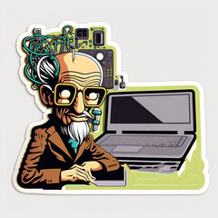 Computer genius. Computer old man. AI generation..