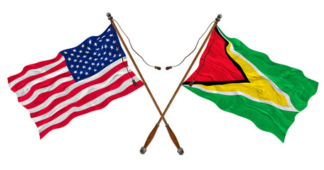 National flag of Guyana and United States of America. Background for designers