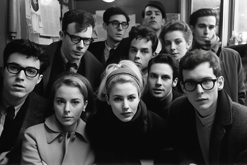 Literary Bohemians. 1957 Group Photo of Beatnik Poets Gathered Together. Countercultural Voices AI Generative.