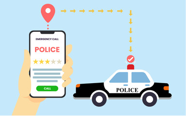 Call police via mobile phone with landscape background. police services concept. vector illustration. © Heena_Rajput