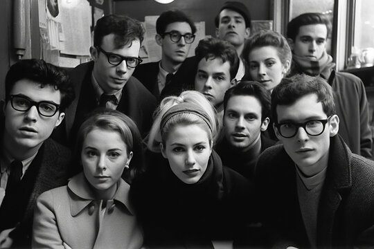 Literary Bohemians. 1957 Group Photo of Beatnik Poets Gathered Together. Countercultural Voices AI Generative.