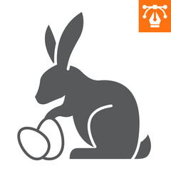 Easter rabbit with eggs solid icon, glyph style icon for web site or mobile app, holiday and easter, easter bunny vector icon, simple vector illustration, vector graphics with editable strokes.