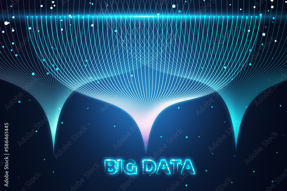 Poster Creative tech big data hologram on dark texture. Technology, future, ai, information and innovation concept. 3D Rendering.