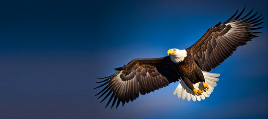 Obraz premium The flying eagle on blue background Generative AI