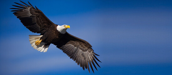 Fototapeta premium The flying eagle on blue background Generative AI