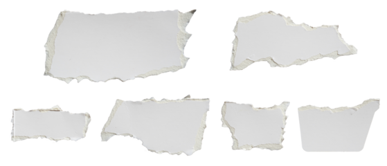 Torn white paper in various shapes