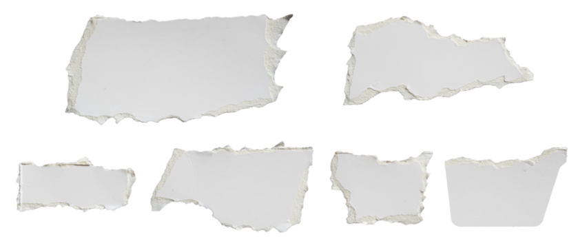 Torn white paper in various shapes