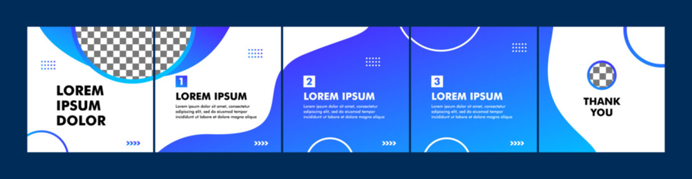 set of carousel or microblog templates with blue gradient colors for social media posts