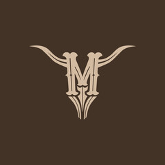 Letter M Bull Skull Logo Template