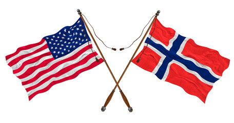 National flag of Svalbard and United States of America. Background for designers