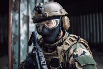Obraz premium Special Forces Soldier in Combat Gear. Photo generative AI