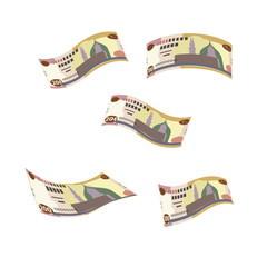 Egyptian Pound Vector Illustration. Egypt, Gaza Strip money set bundle banknotes. Falling, flying money 200 EGP. Flat style. Isolated on white background. Simple minimal design. - obrazy, fototapety, plakaty