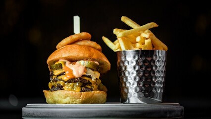 Hamburger and fries