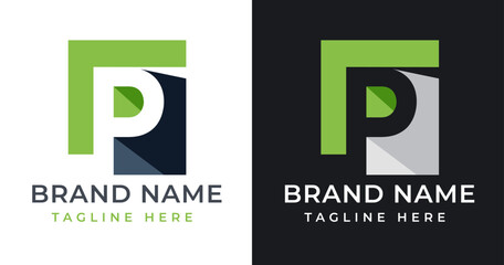 Letter initial P logo design template with square shape design vector illustration