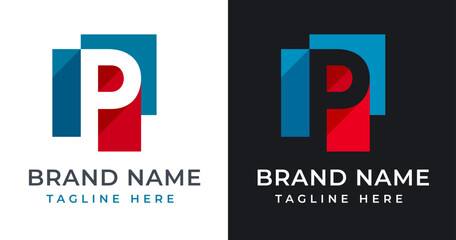 Letter initial P logo design template with square shape design vector illustration