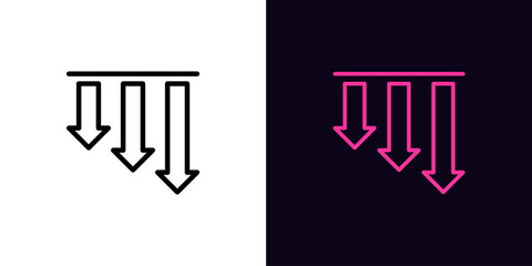 Outline decrease arrow bars icon, with editable stroke. Decline chart trend, downward arrow bars. Financial forecast, drop in shares, decrease level, loss and falling trend.