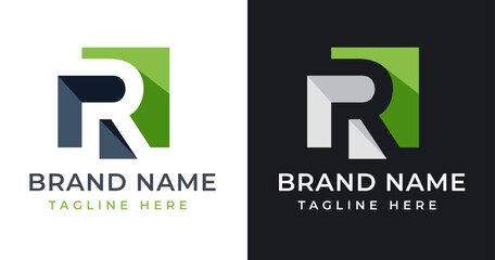 Letter initial R logo design template with square shape design vector illustration