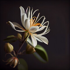 white honeysuckle flower in dark background generative ai