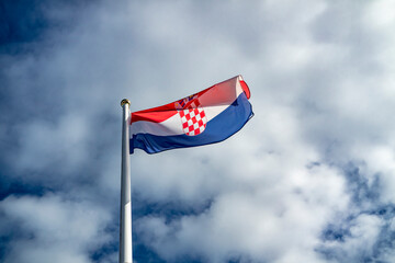 Croatia Flag On Flagpole waving in the wind