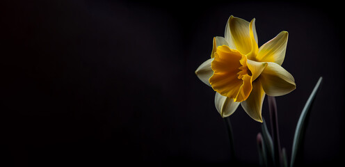 Obraz premium yellow daffodil flower in black background