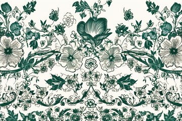green and white floral pattern against a white backdrop. Generative AI