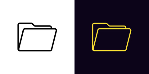 Outline folder icon, with editable stroke. File folder sign, open data directory pictogram. Computer archive, project folder, work portfolio, file and document storage, data repository.