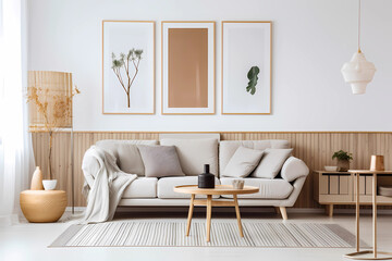 Illustration of modern nordic livingroom with big window,created with Generative AI technology.