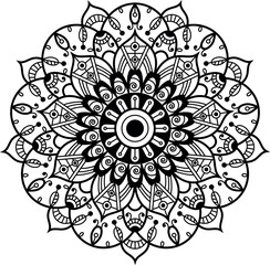 Pattern. Monochrome contour drawing. Floral ornament in a circle. Mehendi. Antistress. Coloring.