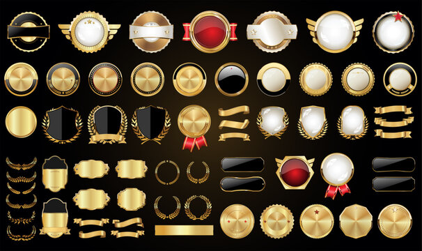 Mega collection retro vintage golden badges labels ribbons and shields