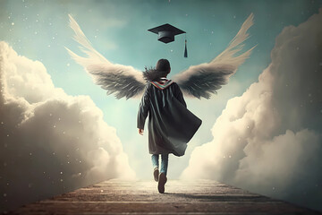 woman graduating form college with angle wings 